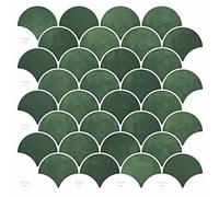 Baldosa escamas de pescado 10 piezas verde oscuro 30 x 30 cm | Poliuretano y PET, superficie lisa brillante, bordes superpuestos, adhesivo potente, diseño recortable, interior no abrasivo
