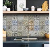 Baldosas Adhesivas Pared 15x15 cm Geometría Gris Beige Vinilo Adhesivo Cocina Impermeable Suelo Vinilo Autoadhesivo para Gabinete Chimenea Escaleras Azulejos Adhesivos Baño 24 Piezas