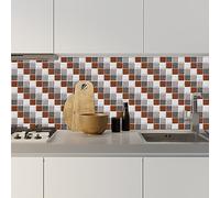 Baldosas Adhesivas Pared Marrón Y Gris Plateado Azulejos Adhesivos Cocina PVC Vinilos para Baños Impermeable Vinilos de Pared Decorativos Antisalpicaduras Vinilos Decorativos 10x10cm/10 Pcs