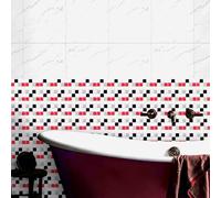 Baldosas Adhesivas Pared Mosaico Rojo Negro Vinilo Adhesivo Cocina Impermeable Decoración del Hogar para Muebles Gabinete Pelar Y Pegar Azulejos Adhesivos Baño 30x240 cm