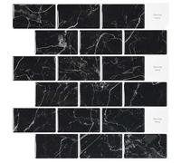 Baldosas de metro 10 piezas Mármol Negro 30 x 30 cm Adhesivo | Poliuretano y PET, acabado brillante, colocación autoadhesiva, bordes superpuestos, interior no abrasivo