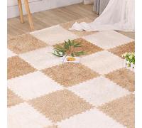 baldosas de Piso de Espuma, Losetas de Alfombra entrelazadas de Espuma EVA con Bordes, 30 x 30 x 1,2 cm, Multicolor, Paquete de 12(White+Light Coffee)