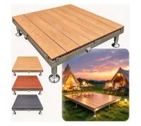 Baldosas de Terraza Modulares WPC, Pavimento Entrelazable Ajustable | Plataforma de Terraza Elevada DIY con Marco Metálico, para Camping, Jardín, Patio Trasero(Natural,100cm/39in)