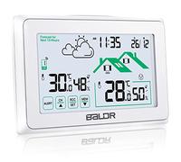 BALDR Estación Meteo Interior Exterior Inalámbrico, Reloj Umérico DCF Termómetro Interior Con Previsión del Tiempo de Ventilación y Retroiluminación