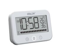Baldr Reloj de baño digital IP24 resistente al agua con temperatura y humedad, cuenta regresiva de 99 minutos con alarma, temporizador LCD grande impermeable con 2 ganchos (blanco)