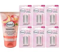 Balea Gel de afeitar para un afeitado suave en húmedo con aroma a melocotón (150 ml) + cuchillas de afeitar Balea Purity doble revestimiento de cromo, acero inoxidable, compatible con todas las