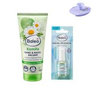 Balea - Juego de 2 bálsamos para manos y uñas de manzanilla (100 ml) + aceite de cuidado de uñas (10 ml) + esponja de silicona