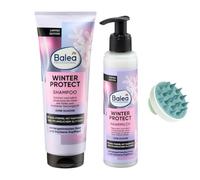 Balea - Juego de 2 champús Winter Protect, 250 ml + leche capilar Winter Protect, 150 ml + cepillo de masaje para cuero cabelludo