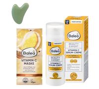 Balea - Juego de 2 crema de suero Beauty Expert Vitamina C SPF 30 (50 ml) + Mascarilla Facial Vitamina C (16 ml) + Bonus Gua Sha Masajeador Facial