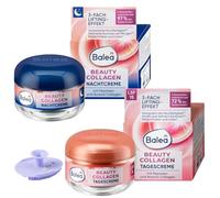 Balea - Juego de 2 cremas faciales con colágeno de belleza, 50 ml, 50 ml + crema de noche, colágeno, 50 ml + esponja de silicona