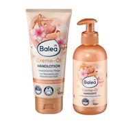 Balea Juego de 2 - Jabón Líquido Crema Aceite con Aceite de Almendras y Nuez de Marulannu, 300 ml + Loción de Manos Crema Aceite 100 ml + Esponja de Silicona Bonus