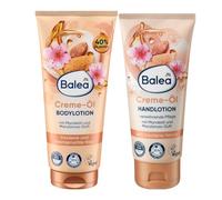 Balea - Juego de 2 lociones corporales de aceite de almendras crema de 200 ml + crema de manos de aceite de crema de 100 ml + esponja de silicona