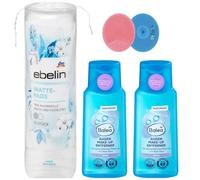 Balea - Juego de 3 desmaquillante de ojos sin aceite, 100 ml y 1 almohadilla de algodón, 70 unidades + esponja de silicona