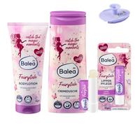 Balea Juego de 3 lociones corporales Fairytale (200 ml) + Crema de ducha Fairytale (300 ml) + Cuidado de labios Fairytale (4,8 g) + Esponja de silicona Bonus