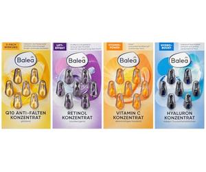 Balea Juego de concentrado con 28 cápsulas, 4 concentrados diferentes, set de regalo, retinol, vitamina C, hialurón, Q10 antiarrugas (4 x 7 unidades), 28 aplicaciones