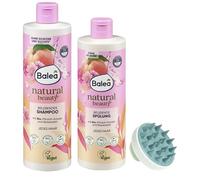 Balea Natural Beauty - Champú y acondicionador revitalizante, con extracto de melocotón orgánico y agua de arroz, cepillo de masaje para el cuero cabelludo para el crecimiento del cabello y la