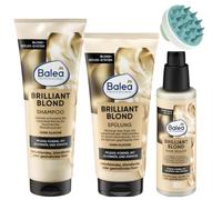 Balea Paquete de 3: Champú Brillo Rubio 250 ml, Acondicionador 200 ml, Tratamiento del Cabello 100 ml con cepillo de masaje para cuero cabelludo