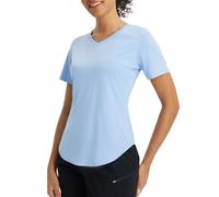 baleaf Camiseta de mujer UV con manga corta, con cuello en V, para correr, deportiva, de secado rápido, ropa deportiva UPF 50+, azul claro, M