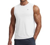 baleaf Camiseta sin mangas para hombre UPF 50+ para correr, de secado rápido, cuello redondo, para gimnasio, deporte, casual, para lluvia, blanco, L