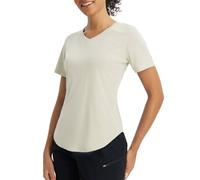 baleaf Camiseta UV para mujer, con cuello en V, manga corta, para correr, deportiva, de secado rápido, ropa deportiva UPF 50+, marrón claro, L