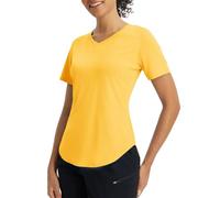 baleaf Camisetas de senderismo para mujer, manga corta, protección UV, para deportes, correr, entrenamiento, secado rápido, amarillo, L