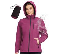 BALEAF Chubasquero para mujer, impermeable, transpirable, chaqueta de senderismo, chaqueta de ciclismo con capucha, chaqueta funcional de entretiempo, Rosa., XXL