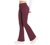 baleaf - Leggings térmicas con forro polar para mujer, con 4 bolsillos, cintura alta, estilo bota, con cordón, rojo vino, S