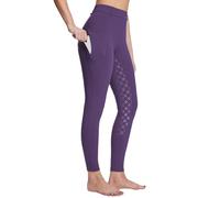 baleaf Pantalones de invierno para mujer con forro de felpa, pantalones de montar de forro completo, bolsillos con cremallera, leggings, morado, XS