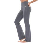 baleaf Pantalones de Yoga para Mujer Cintura Alta Flared Leggings con Bolsillos Pantalon Deporte Mujer Slim Fit Pantalones Acampanados Transpirables Casual Bailar Deportivos Gris S