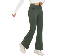 baleaf Pantalones térmicos para mujer, leggings térmicos con bolsillos, pantalones de senderismo resistentes al agua, leggings bootcut acampanados, pantalones cálidos de invierno XS-2XL, verde, M