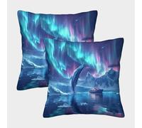 Balena de Las Luces boreales - Fantasy Arctic Scene Fundas Cojines para Sofá 2 Piezas Arte Funda De Almohada Modernas Decorativa Funda De Cojines para Sala Hogar 40x40cm
