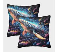 Balena en el Espacio: Estilo de Arte Marino cósmico Fundas Cojines para Sofá 2 Piezas Funda De Almohada Modernos Decorativo Funda Cojin Cama Hogar Coche 50x50cm