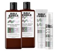 Bali Curls - Kit de reparación de unión de 4 pasos para el cuidado y reparación de rizos dañados, champú, acondicionador, elixir de secado y overnight