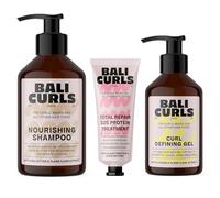 BALI CURLS Set - Champú Nourishing (250 ml), Gel Defining Curl (150 ml) y tratamiento de proteína SOS (20 ml) - Kit de cuidado para rizos bien cuidados, fuertes y definidos
