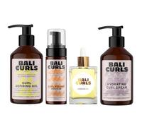 Bali Curls Styling Heroes Bundle - 4 piezas de rutina de peinado para rizos definidos, suaves y vibrantes, crema de rizo, espuma de volumen, gel de definición y aceite de unión
