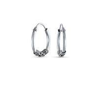 Bali Estilo Tribal Remolino Continuo Sin Fin Tiny Ronda Pendientesde Aro Oxidado .925 Plata Esterlina .75 Pulgadas De Diámetro