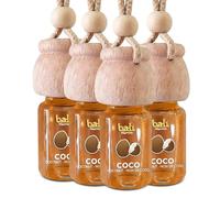 Bali fragancias Pack de 4 Ambientadores de coche COCO 6 ml 0% alcohol, absorbe el mal olor de tu vehículo