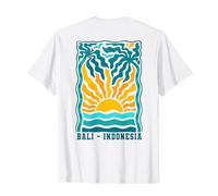 Bali Indonesia Retro Groovy Sunset Palmera Playa Gráfico Camiseta