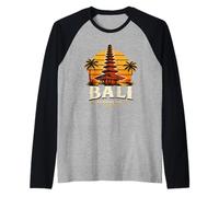 Bali Indonesia Templo Puesta del Sol Tropical Isla Diseño Camiseta Manga Raglan