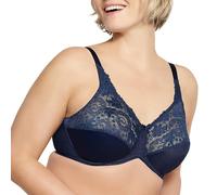 Bali - Sujetador Reductor Lilyette de Encaje con Aros para Mujer, Microfibra de Cobertura Completa, Azul Marino, 90E