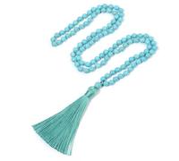 BALIBALI Collar de cuentas Mala de 6 mm de piedra natural, collar de meditación Japa para yoga, rosario de oración, collar de borla con cuentas, Turquesa, Turquesa