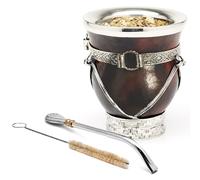 balibetov Colección Seleccionada - Mate Natural de Calabaza Premium con Detalles en Plata Alemana - Set de Mate Natural Hecho a Mano en Argentina - Incluye Bombilla y Cepillo de Limpieza (Iguazú)