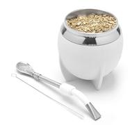 balibetov Mate Argentino - Set elegante y duradero con un Mate Torpedo de Acero Inoxidable, Bombilla y Cepillo de Limpieza (Blanco)