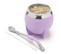 balibetov Mate Argentino - Set elegante y duradero con un Mate Torpedo de Acero Inoxidable, Bombilla y Cepillo de Limpieza (Lila)