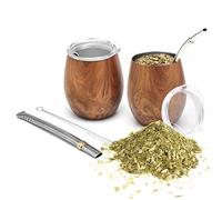 BALIBETOV Modern Mate - Juego de taza y bombilla (taza de yerba mate) - El juego de yerba mate incluye taza de té mate de acero inoxidable 18/8 de doble pared, dos bombillas mate (pajita) y un cepillo