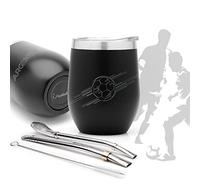 BALIBETOV Set Mate Argentino (Edicion Especial del Mundial 2022) - Vaso para Mate Pared Doble de Acero Inoxidable 18/8 - Incluye Dos Bombilla Mate y Cepillo para Limpiar Bombilla (235 ml, Negro)