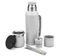 BALIBETOV Set Premium Completo de Yerba Mate - Mate Moderno (270 ml), Termo con Doble Pico (1 L), 2 Bombillas