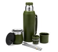 BALIBETOV Set Premium Completo de Yerba Mate - Mate Moderno (270 ml), Termo con Doble Pico (1 L), 2 Bombillas (Verde)