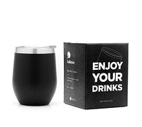 balibetov Vaso Termo para Vino con Tapa (355ml) - Vaso Termo de Vino para Llevar - Taza Termica para Llevar Café, Té, Vino, Cerveza y mas - para Frio y Calor (Negro)