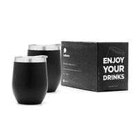 balibetov Vaso Termo para Vino con Tapa (set de 2, 355ml) - Vaso Termo de Vino para Llevar - Taza Termica para Llevar Cafe, Té, Vino, Cerveza y mas - para Frio o Calor (Negro)